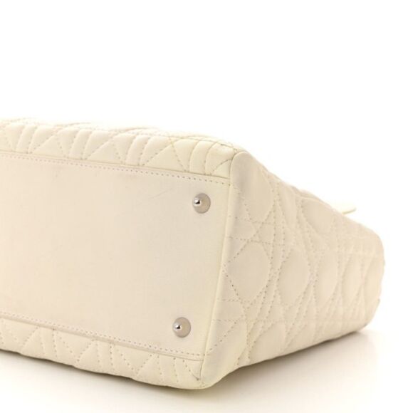 Authentic Christian Dior Lambskin Cannage Ruffle Trim Medium Lady Dior Off White - Picture 10 of 14